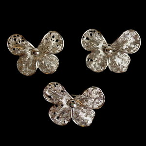 Emmons butterfly brooch pin trio silvertone filigree metal set of three VINTAGE